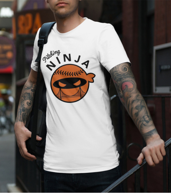 Pitching Ninja San Francisco Giants Orange Ball Face With Bridge T-Shirt