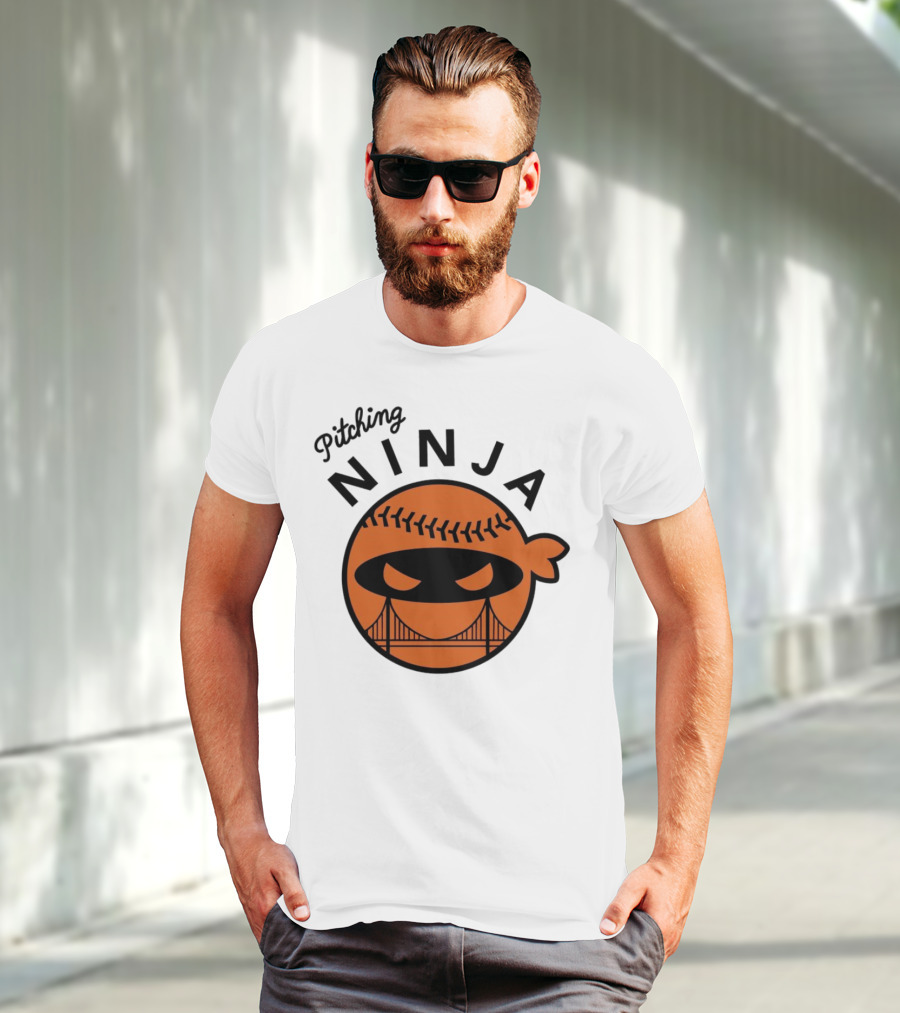 Pitching Ninja San Francisco Giants Orange Ball Face With Bridge T-Shirt