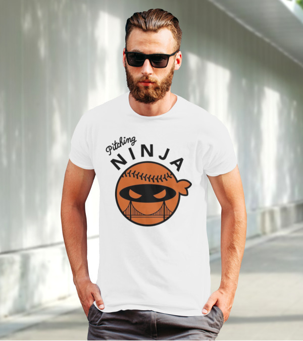 Pitching Ninja San Francisco Giants Orange Ball Face With Bridge T-Shirt