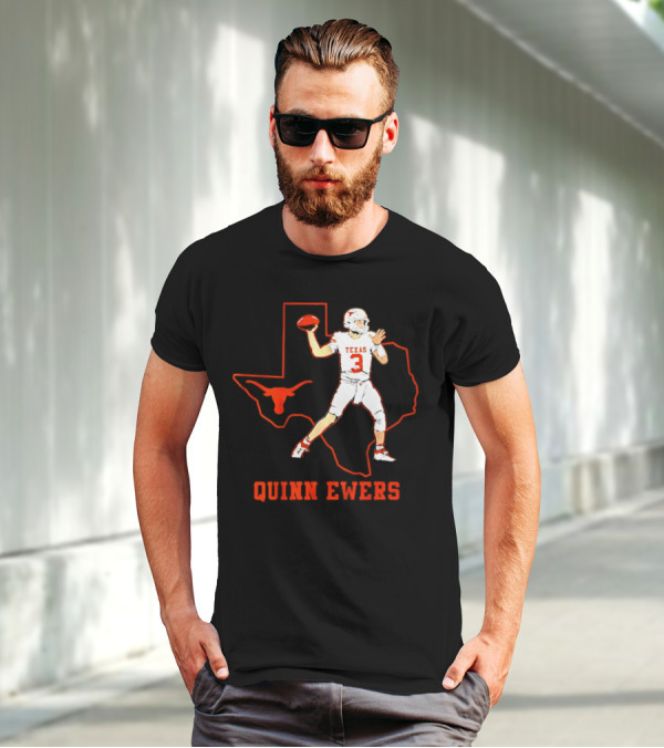 Quinn Ewers Texas Longhorns Football State Outline T-Shirt