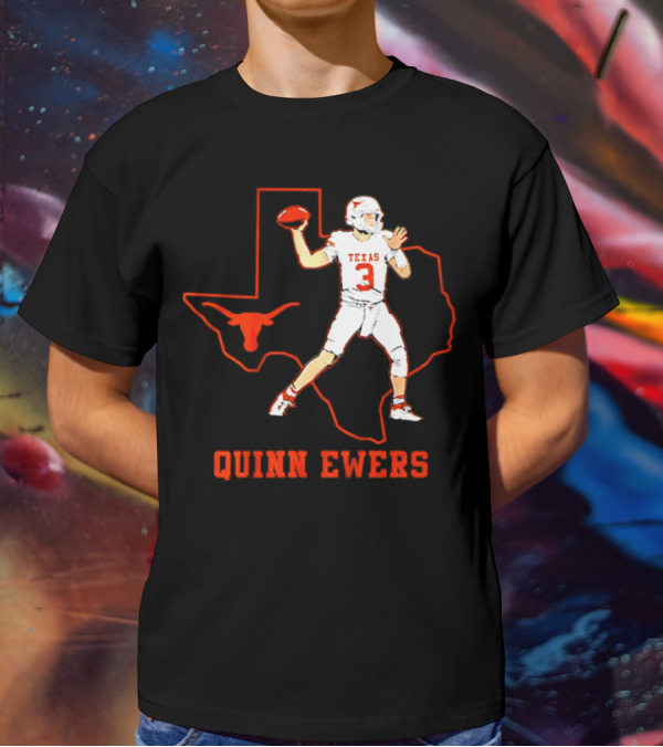 Quinn Ewers Texas Longhorns Football State Outline T-Shirt