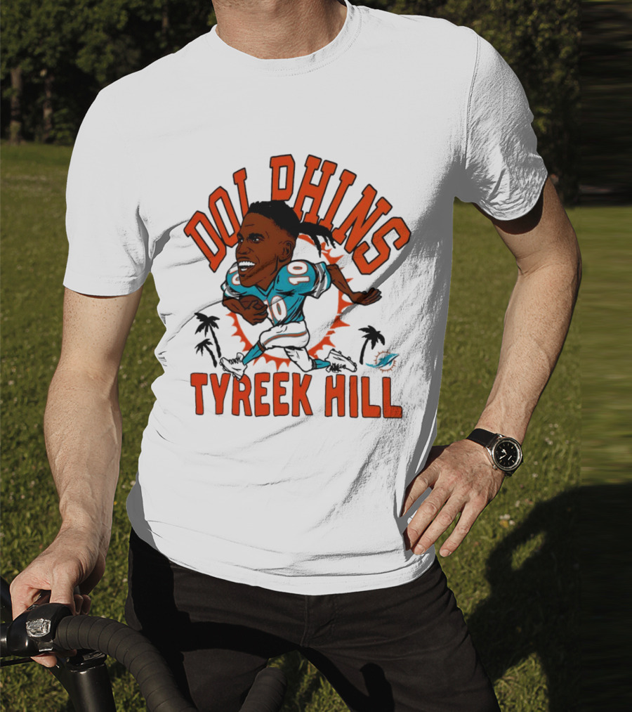 Tyreek Hill Miami Dolphins Caricature Player Signature Dolphins T-Shirt