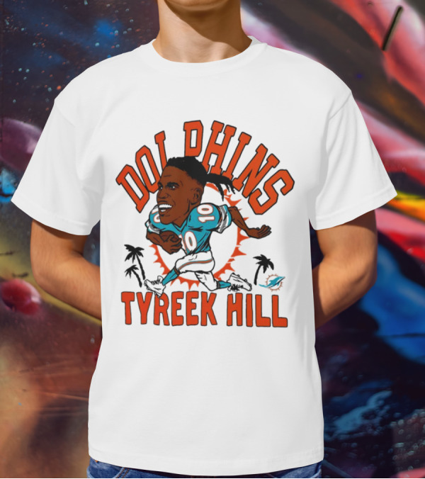 Tyreek Hill Miami Dolphins Caricature Player Signature Dolphins T-Shirt