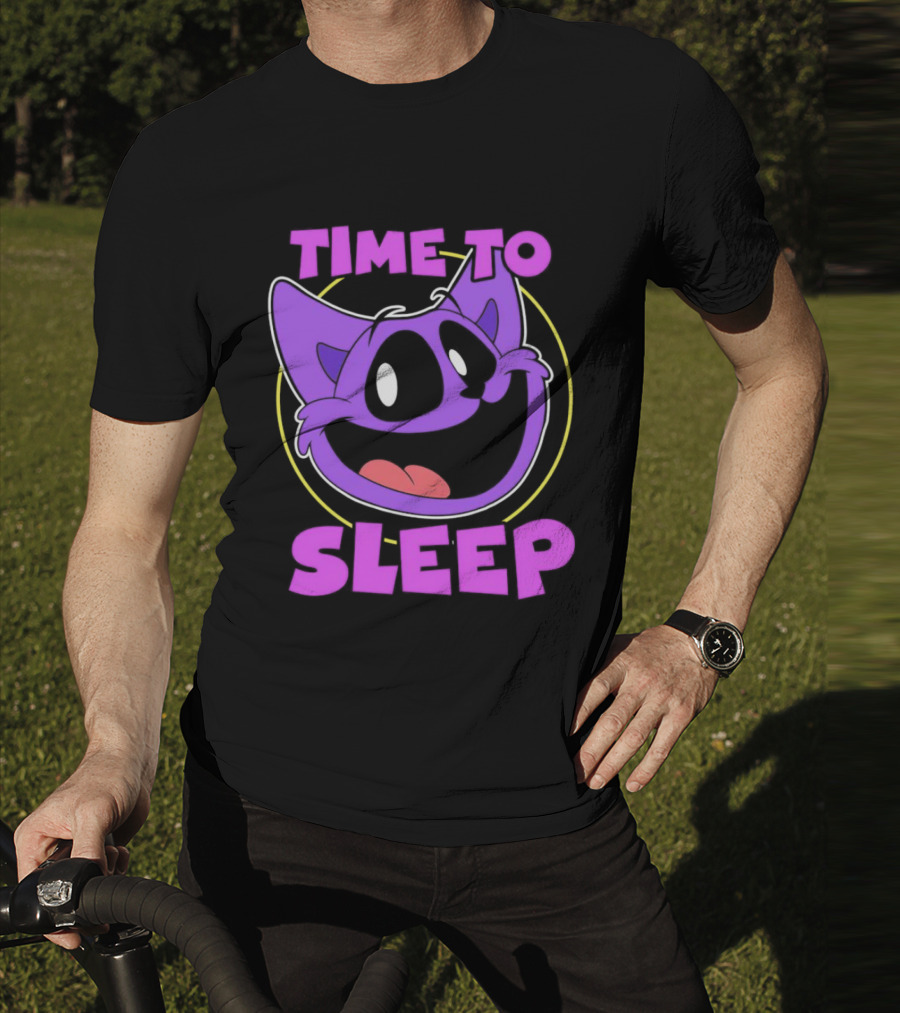 Time To Sleep Purple Cat Cartoon Face T-Shirt