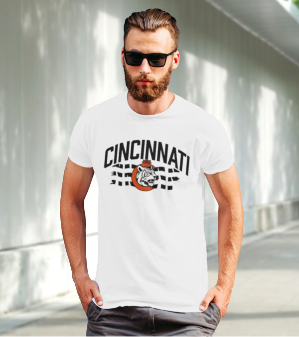 Cincinnati Bengals Tiger With Orange Leaf And Waving Stripes T-Shirt