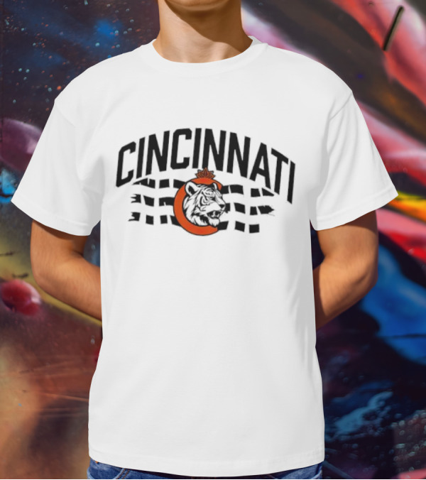 Cincinnati Bengals Tiger With Orange Leaf And Waving Stripes T-Shirt