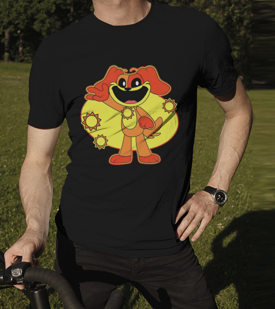 Dogday Smiling Critters Cheerful Cartoon Dog With Sun Icons T-Shirt