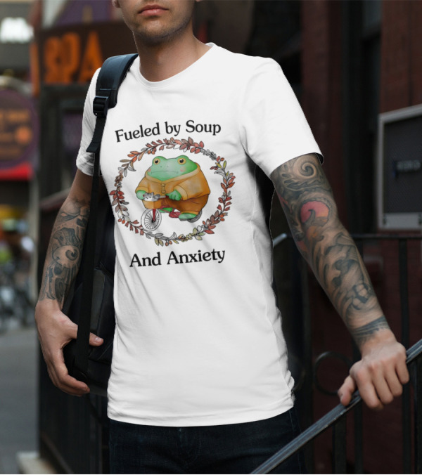 Fueled By Soup And Anxiety Frog Riding Bike T-Shirt