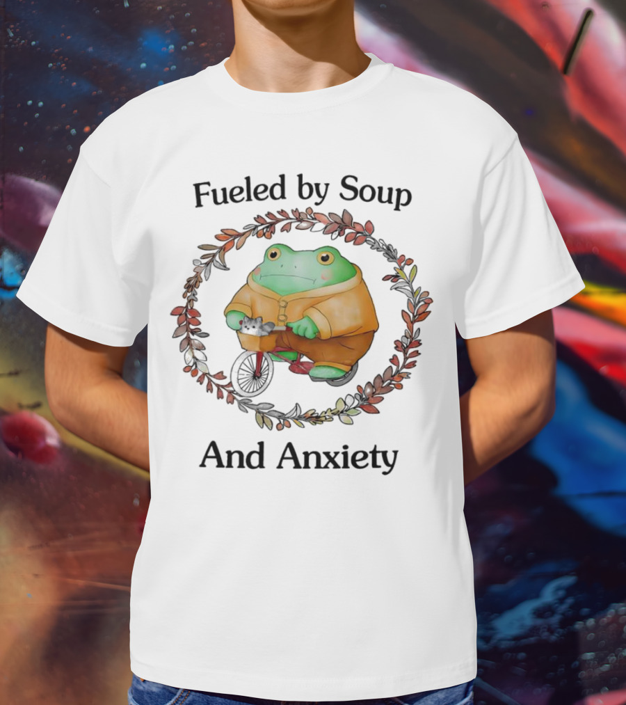 Fueled By Soup And Anxiety Frog Riding Bike T-Shirt