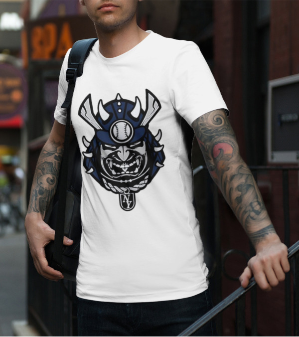 New York Yankees Samurai Helmet With Baseball And NY Initials T-Shirt