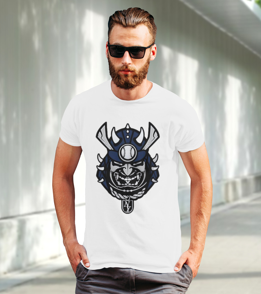 New York Yankees Samurai Helmet With Baseball And NY Initials T-Shirt