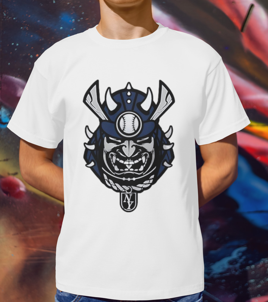 New York Yankees Samurai Helmet With Baseball And NY Initials T-Shirt