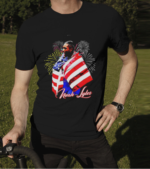 Noah Lyles With American Flag Fireworks T-Shirt