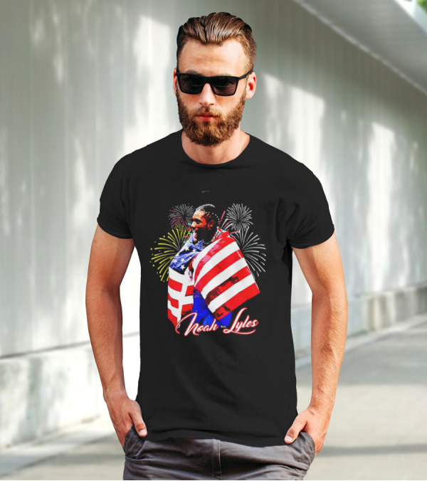 Noah Lyles With American Flag Fireworks T-Shirt