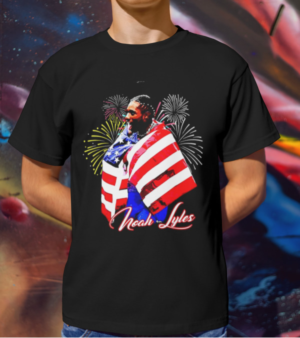 Noah Lyles With American Flag Fireworks T-Shirt