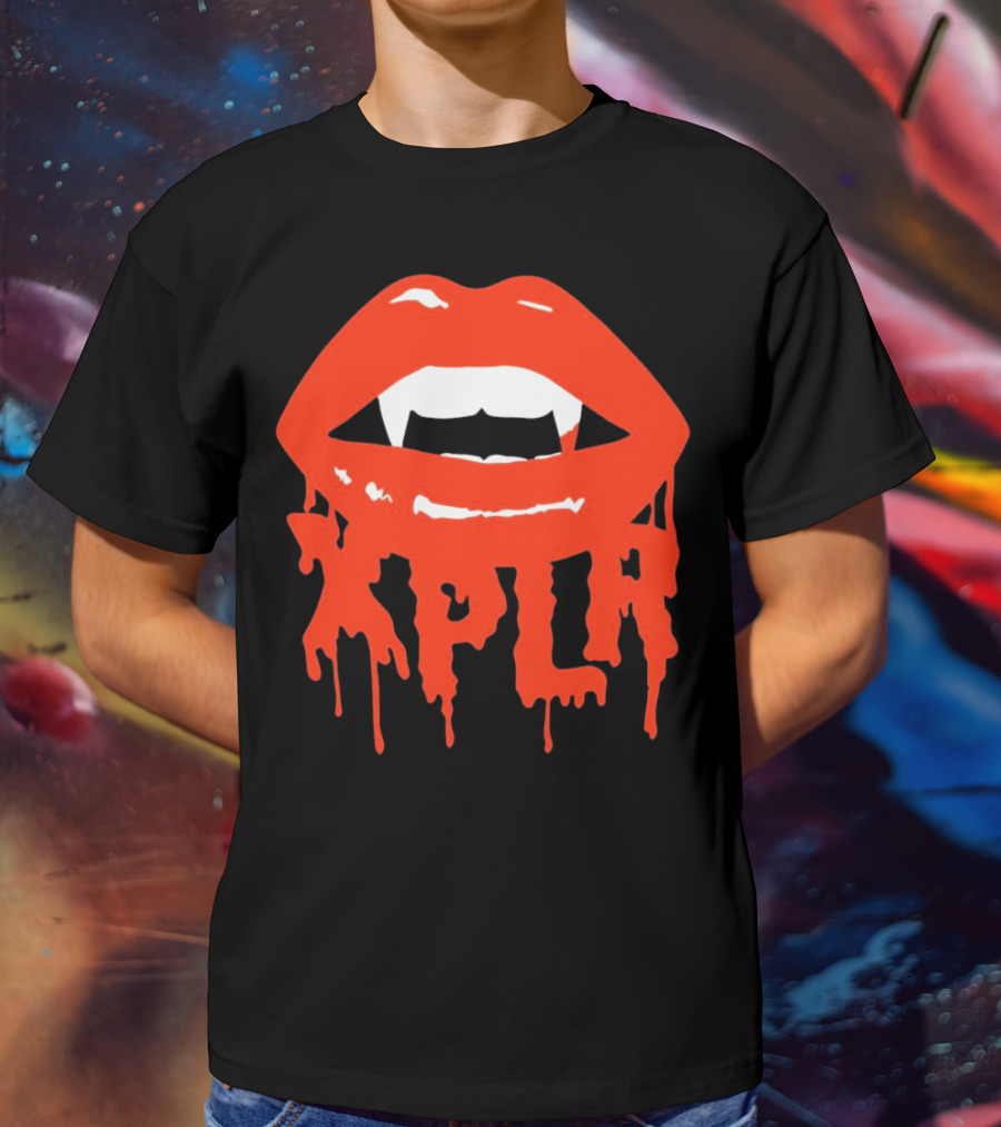 XPLR Fangs Back To School Dripping Red Lips T-Shirt