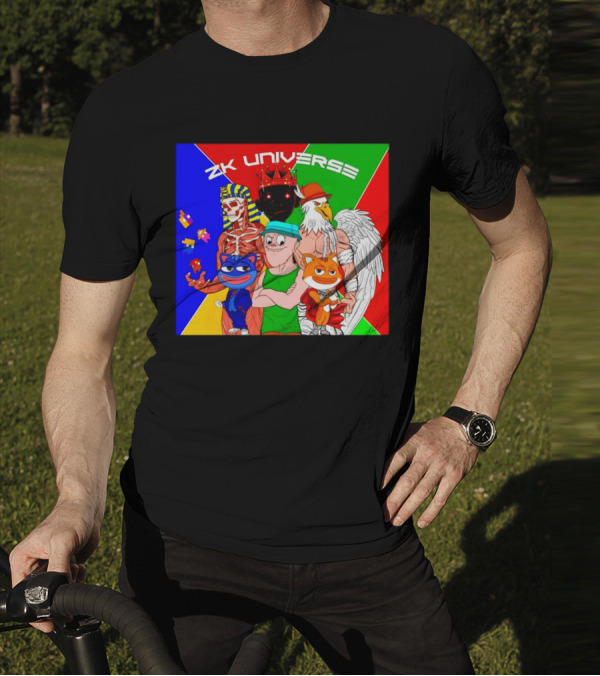 ZK Universe Colorful Characters With Pharaoh Skeleton, Crowned Figure, And Winged Eagle T-Shirt