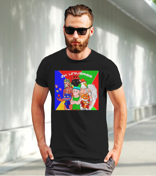 ZK Universe Colorful Characters With Pharaoh Skeleton, Crowned Figure, And Winged Eagle T-Shirt