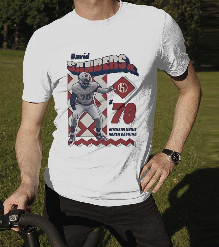 David Sanders Jr. 70 Offensive Tackle North Carolina Retro Football T-Shirt