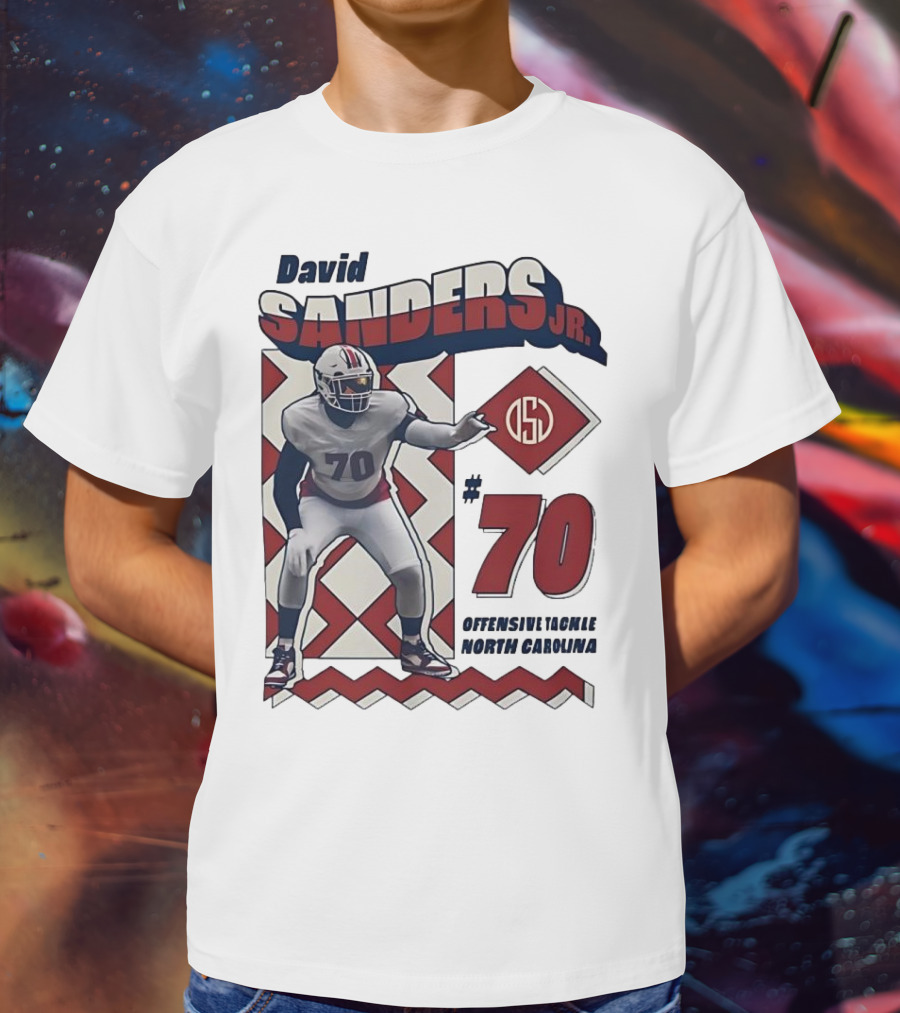 David Sanders Jr. 70 Offensive Tackle North Carolina Retro Football T-Shirt