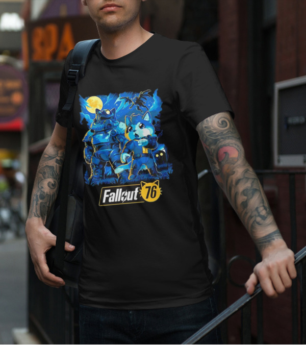 Fallout 76 Dog Costume Post-Apocalyptic Adventure Moonlit Scene T-Shirt
