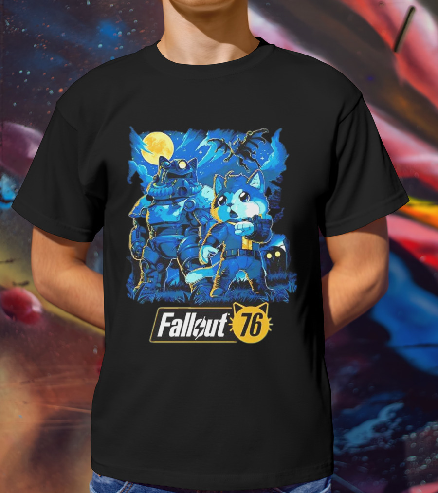 Fallout 76 Dog Costume Post-Apocalyptic Adventure Moonlit Scene T-Shirt