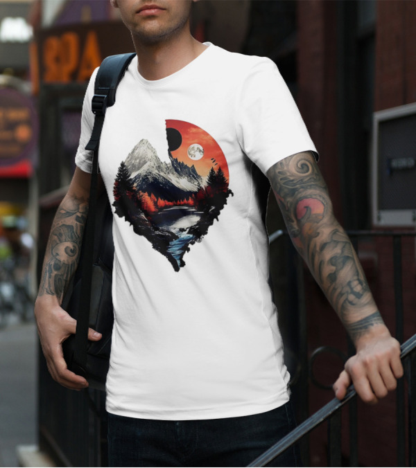 For Friends Family Couple Nature Mountain Sunset River Moon Forest T-Shirt