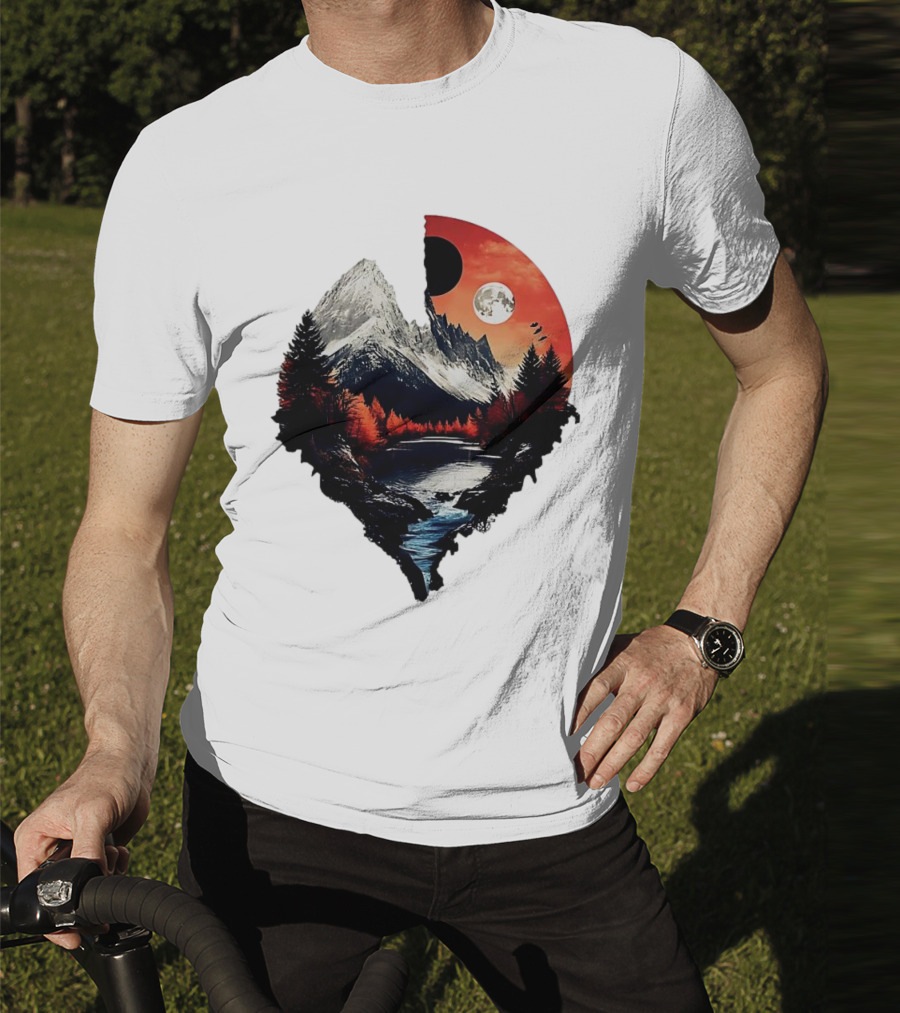 For Friends Family Couple Nature Mountain Sunset River Moon Forest T-Shirt