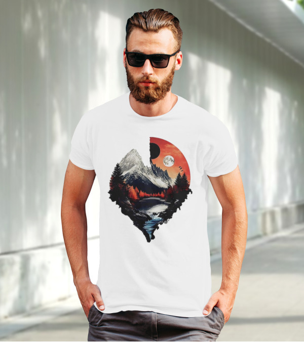 For Friends Family Couple Nature Mountain Sunset River Moon Forest T-Shirt