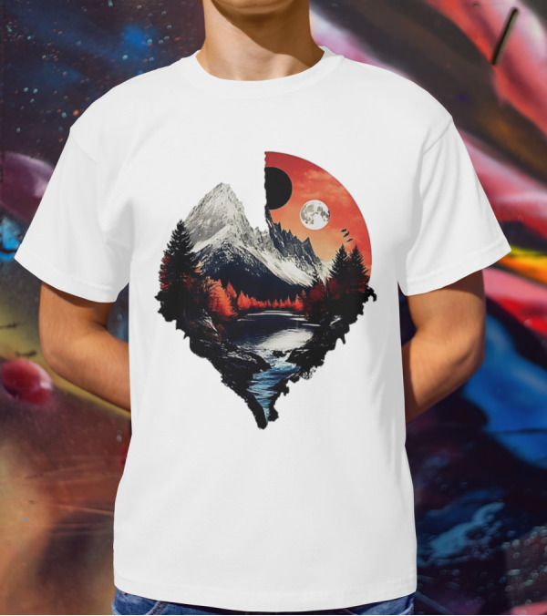 For Friends Family Couple Nature Mountain Sunset River Moon Forest T-Shirt