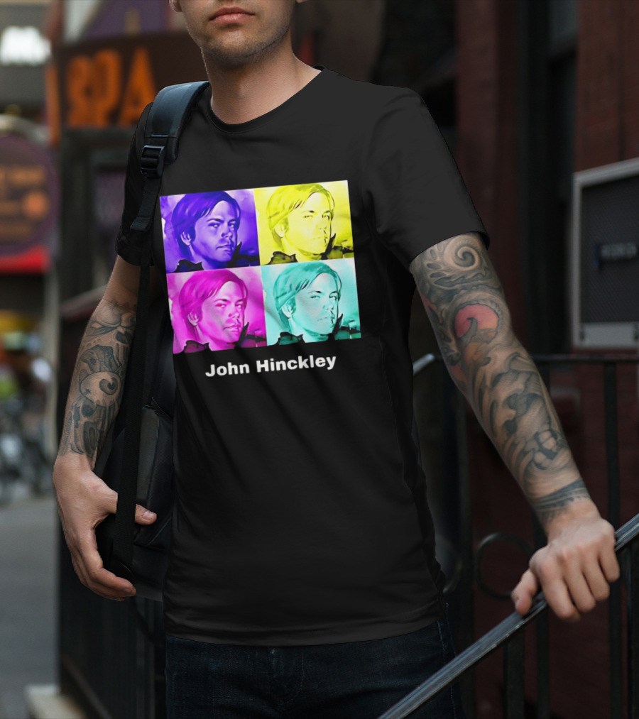 John Hinckley Pop Art Portrait Quad Color Blocks T-Shirt