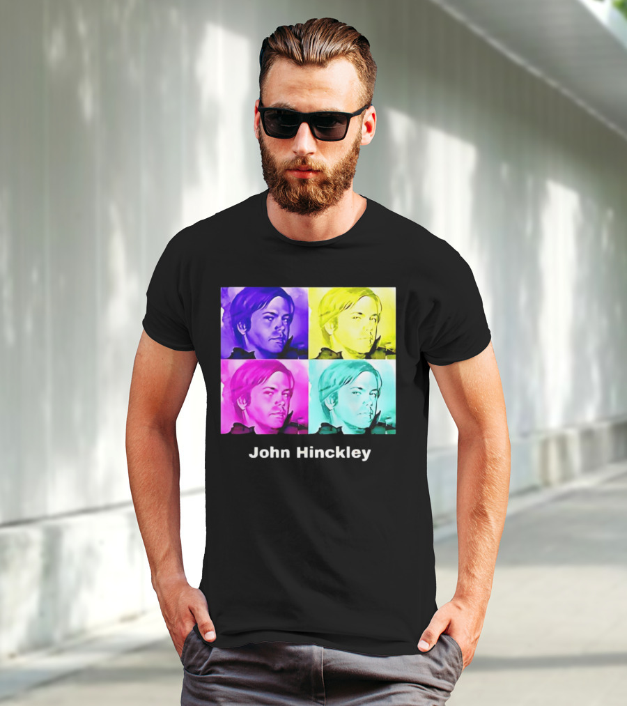 John Hinckley Pop Art Portrait Quad Color Blocks T-Shirt