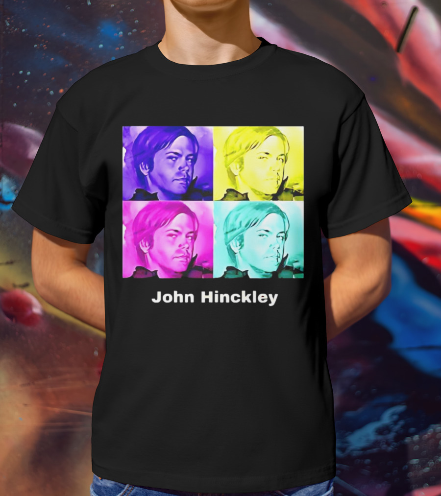 John Hinckley Pop Art Portrait Quad Color Blocks T-Shirt