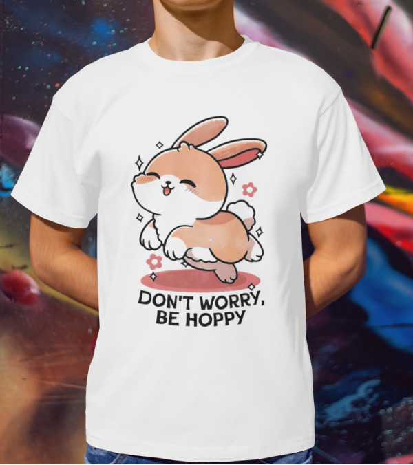 Don't Worry Be Hoppy Rabbit With Flowers And Hearts T-Shirt