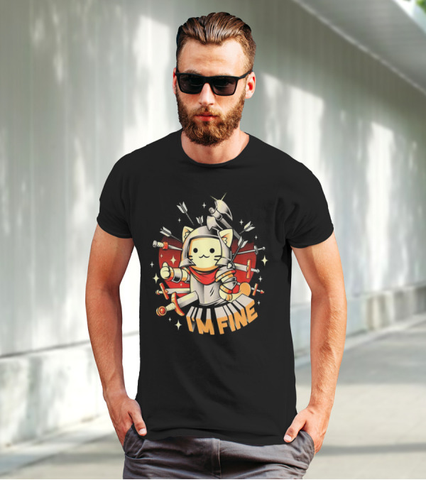 I'm Fine Soldier Cat With Armor And Weapons T-Shirt