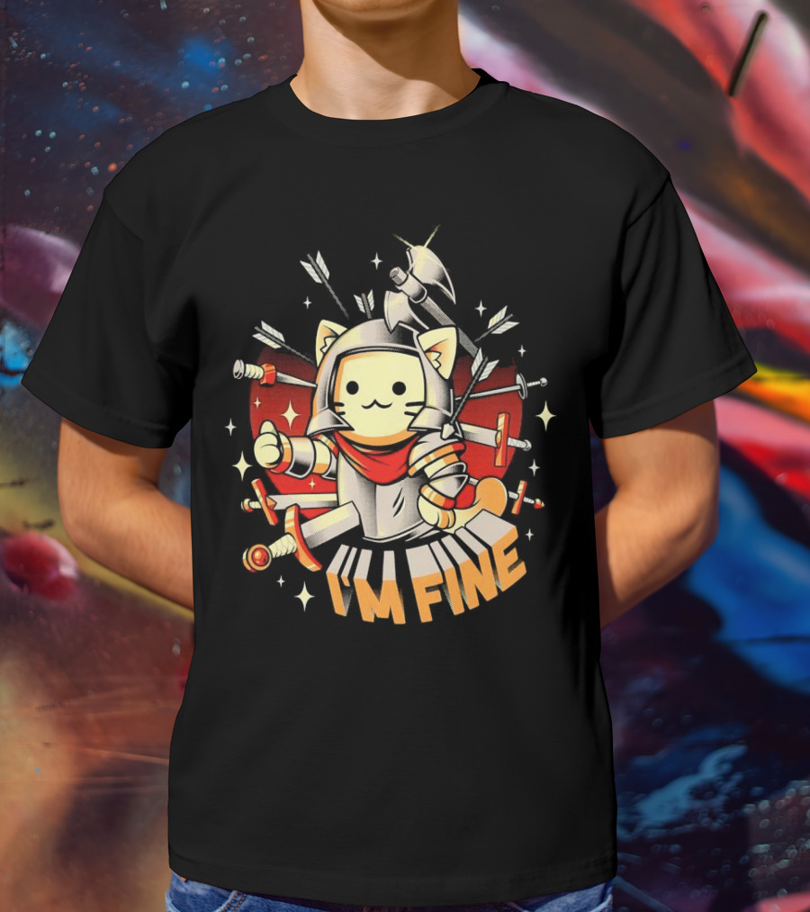 I'm Fine Soldier Cat With Armor And Weapons T-Shirt