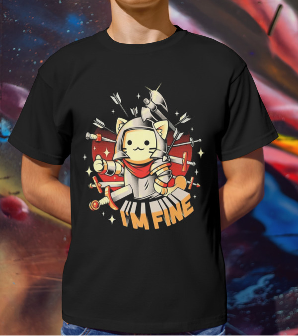 I'm Fine Soldier Cat With Armor And Weapons T-Shirt