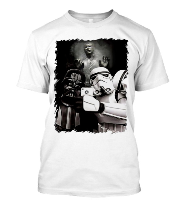 Star Wars Darth Vader And Stormtrooper Taking Selfie With Han Solo Frozen In Carbonite T-Shirt
