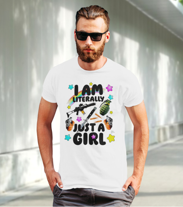 I Am Literally Just A Girl Rainbow Grenade Stars Guns T-Shirt