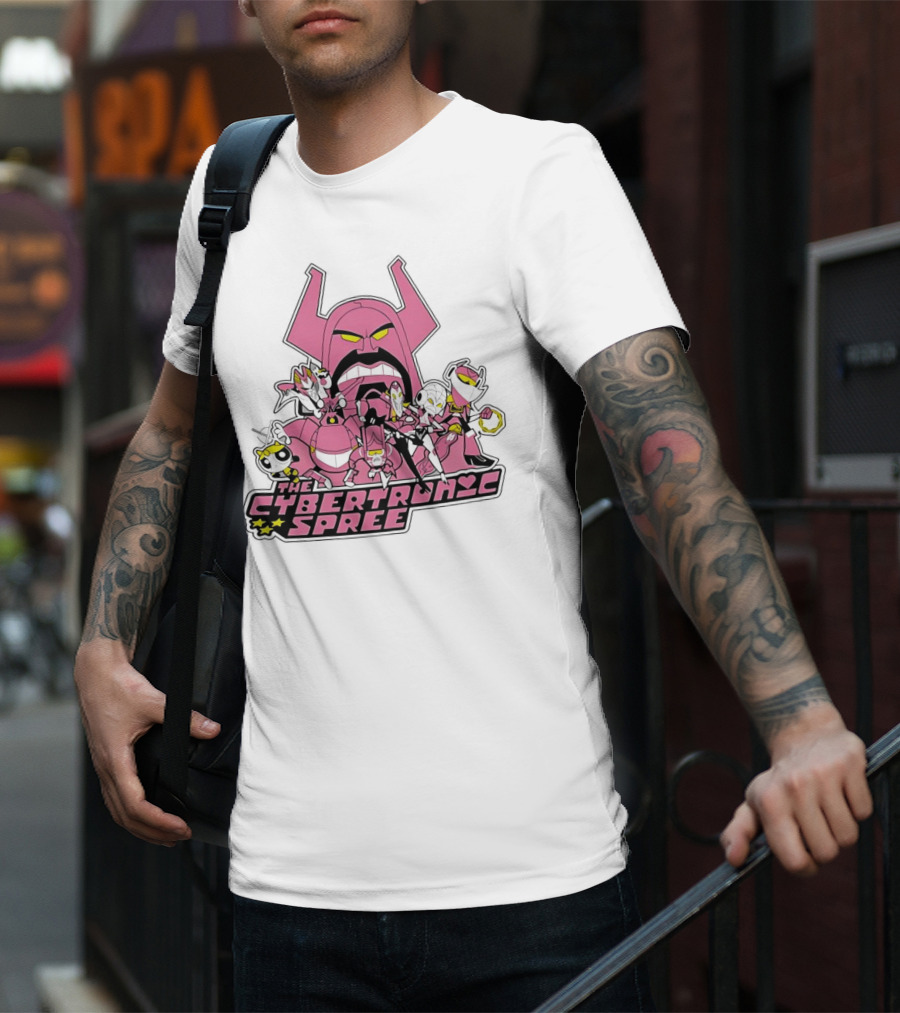 The Cybertronic Spree Cartoon Characters With Robot Helmets And Pink Armor T-Shirt