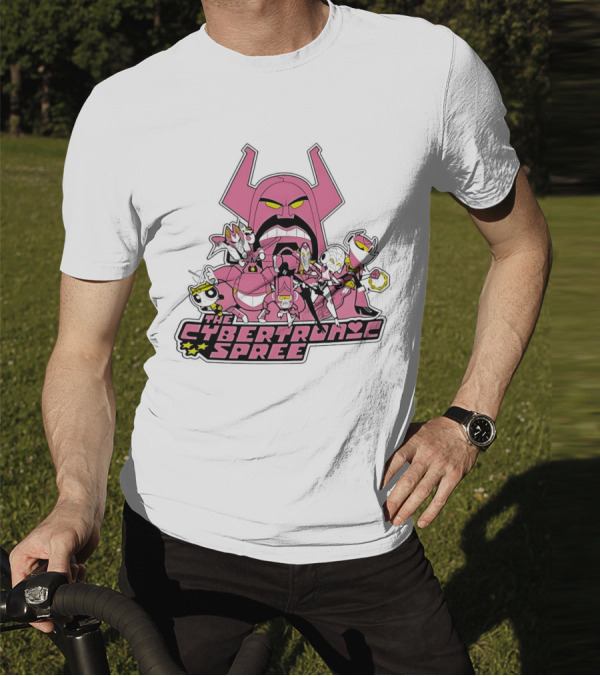 The Cybertronic Spree Cartoon Characters With Robot Helmets And Pink Armor T-Shirt