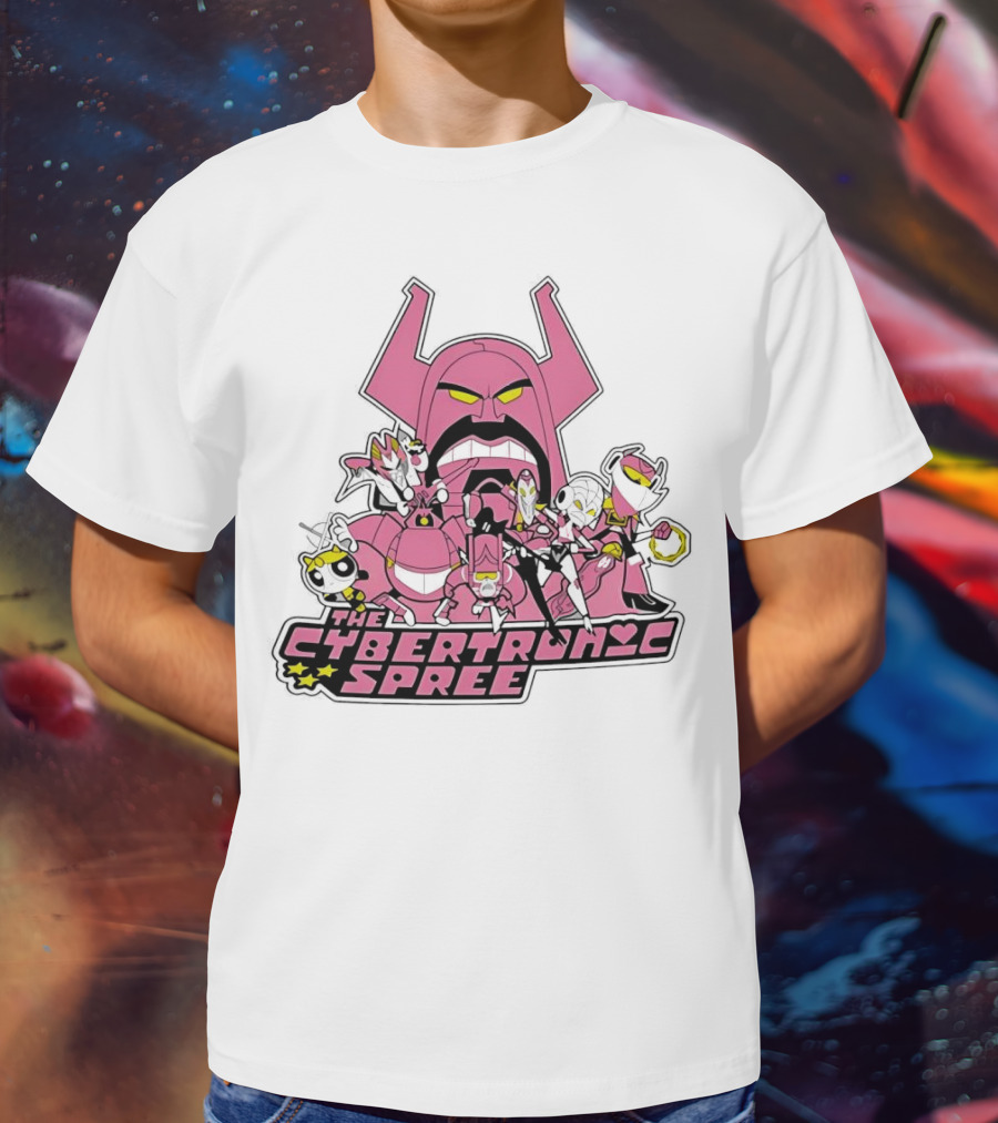 The Cybertronic Spree Cartoon Characters With Robot Helmets And Pink Armor T-Shirt