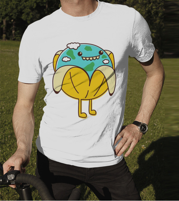 The World Has Gone Bananas Earth In A Peel With Clouds And Smiley Face T-Shirt