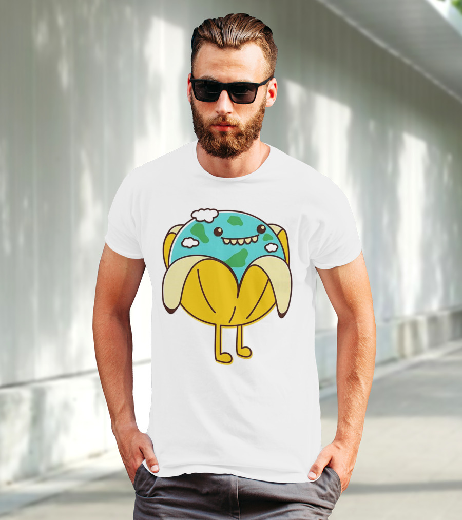 The World Has Gone Bananas Earth In A Peel With Clouds And Smiley Face T-Shirt