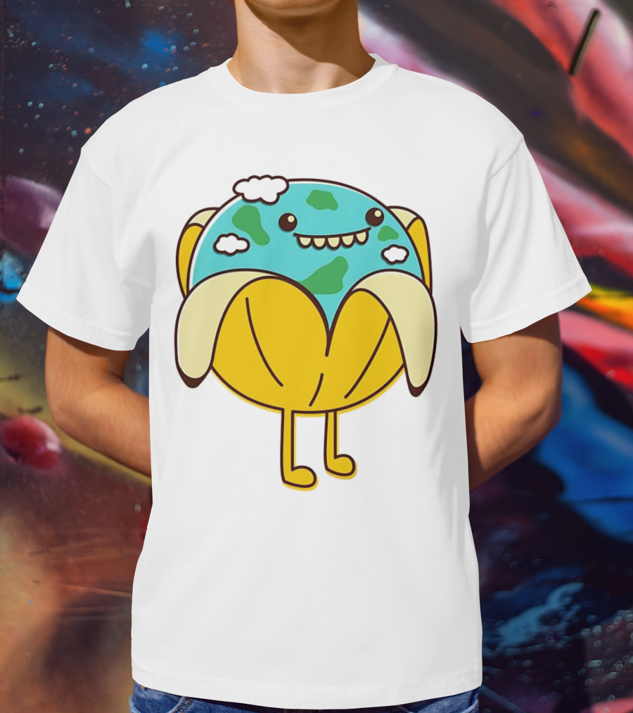 The World Has Gone Bananas Earth In A Peel With Clouds And Smiley Face T-Shirt