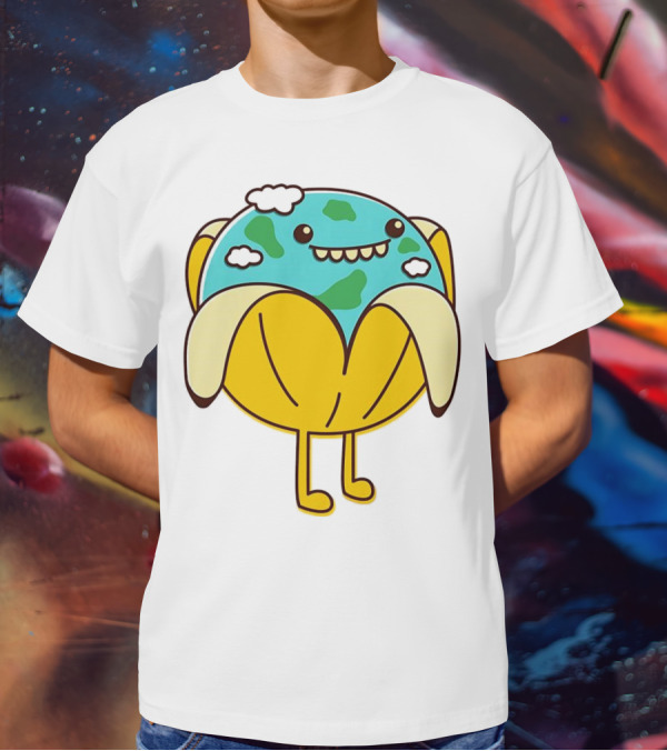The World Has Gone Bananas Earth In A Peel With Clouds And Smiley Face T-Shirt
