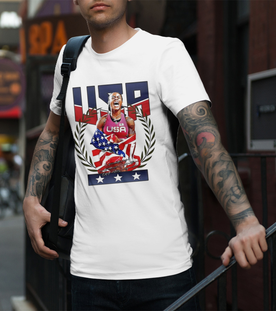 USA Sha’Carri Richardson Gold Medal Celebration American Flag T-Shirt