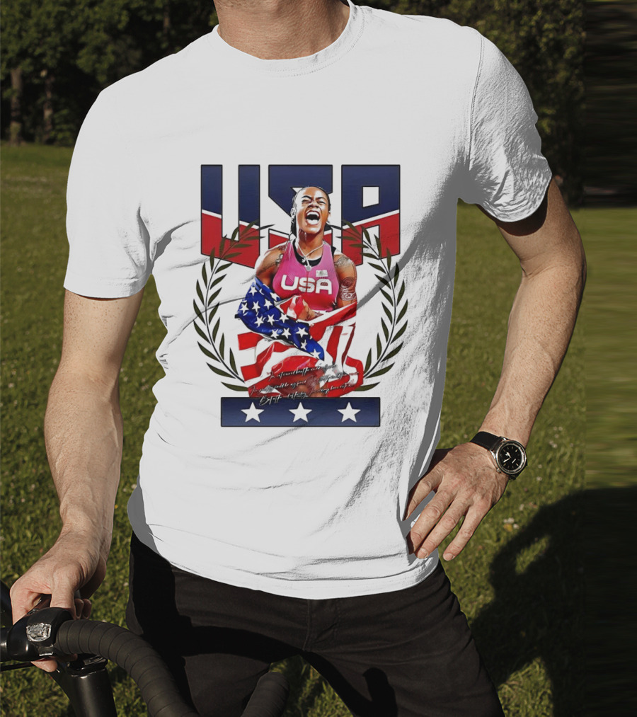 USA Sha’Carri Richardson Gold Medal Celebration American Flag T-Shirt