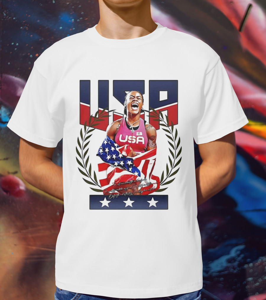 USA Sha’Carri Richardson Gold Medal Celebration American Flag T-Shirt