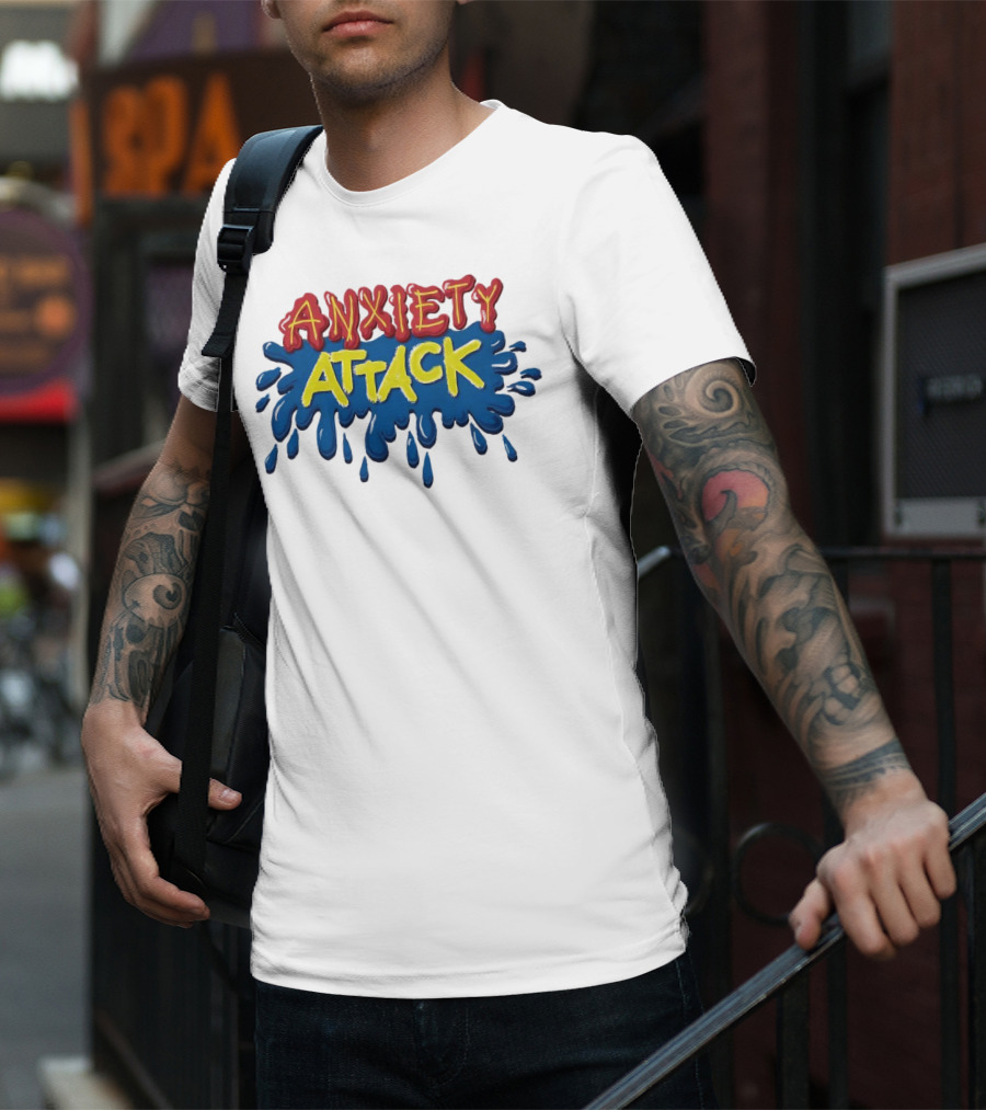 Anxiety Attack Bright Comic Style Text With Blue Splashes T-Shirt